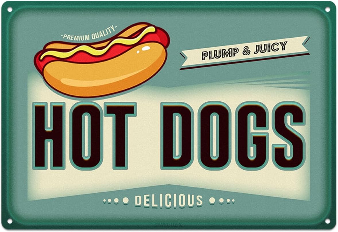 Food Snacks Corner - Papan Logam Hot Dog Lucu Bergaya