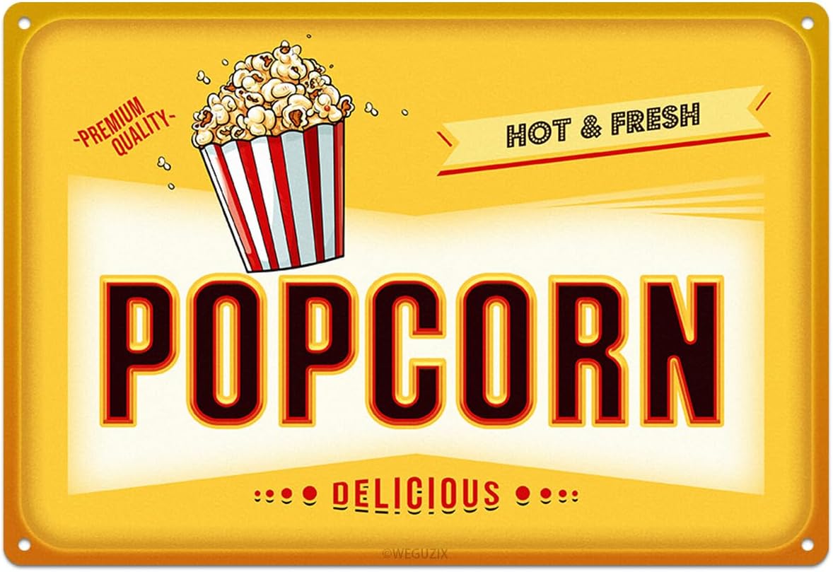 Food Snacks Corner - Papan Tanda Logam Popcorn Lucu Retro,