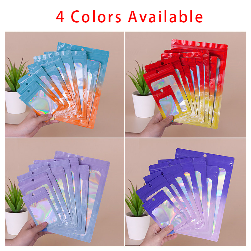 Snacks Food Usa - Tas Ritsleting Persegi Warna Holografik, Kantong
