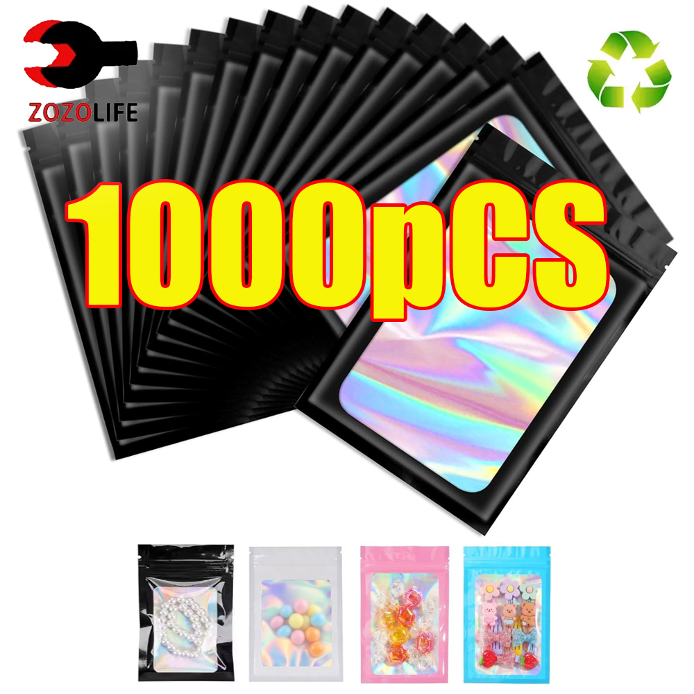 Food Z - 10-1000Pcs Tas Ziplock Holografik Plastik Hitam